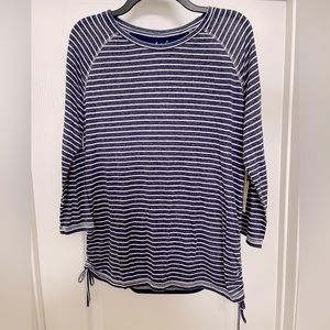 Aveva Americana 3/4 sleeve rouched tee top size Large blue and white stripes NWT